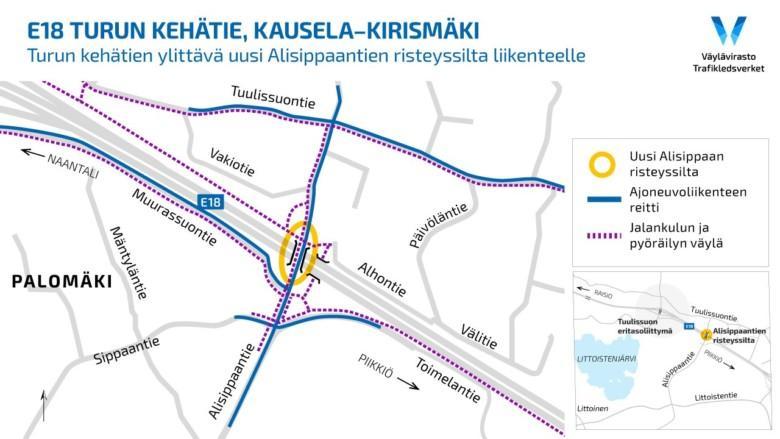 E18 Turun kehätie: Alisippaantien uusi risteyssilta avataan - Lieto