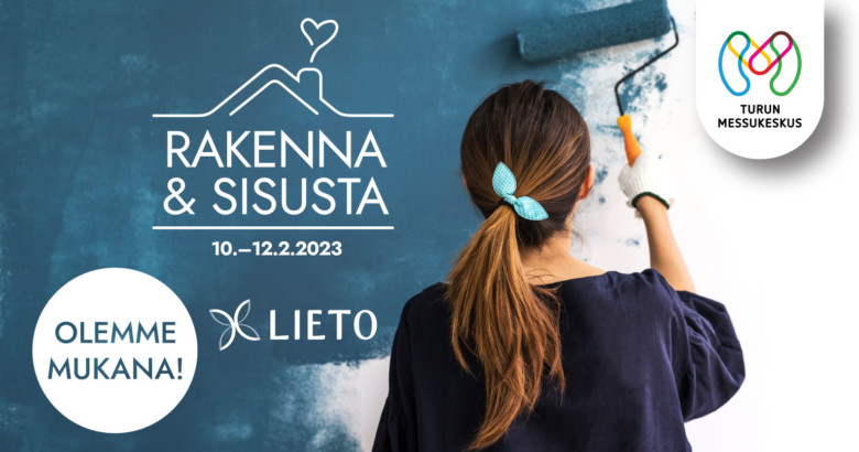 Nainen maalaa seinää telalla siniseksi. Teksti RAKENNA & SISUSTA 10.-12.2.2020 Turun Messukeskus Olemme mukana! Lieto