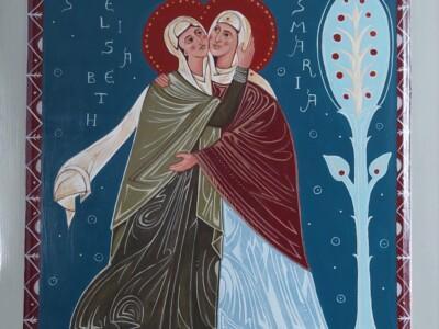 Kuvassa on ikoni, joka esittää pyhää Elisabethia ja pyhää Mariaa.