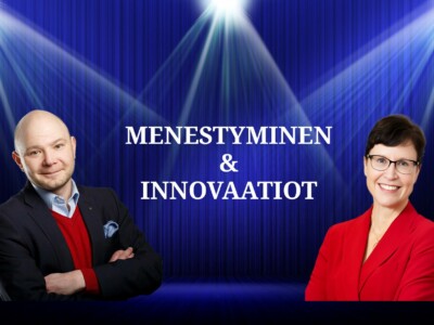 Suomen Yrittäjien puheenjohtaja Petri Salminen ja Turun kauppakamarin toimitusjohtaja Kaisa Leiwo. Elinvoimafoorumin teemoina menestyminen ja innovaatiot.